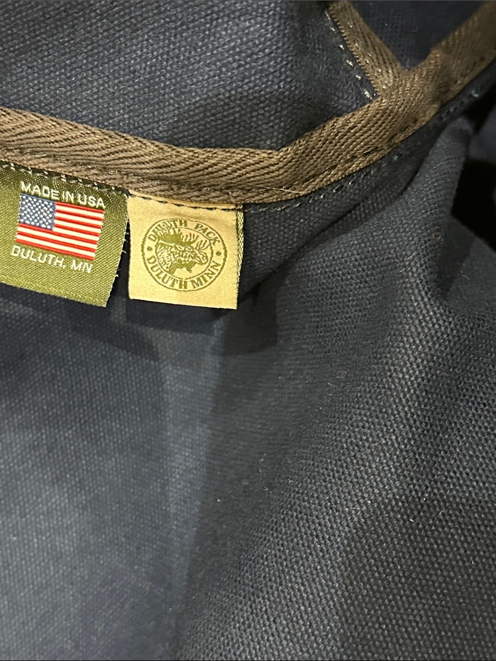 Duluth Pack Navy and Brown Canvas Backpack with Leather Front Pocket. Made ๐บ๐ธ - Picture 6 of 9